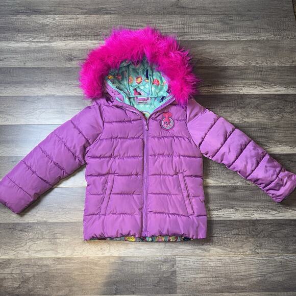 Trolls POPPY Puffer Jacket Coat Hoodie Size 6 Pink - Picture 1 of 5